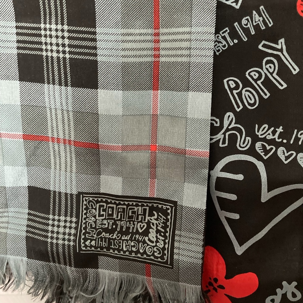 Coach Poppy Plaid Reversible Silk Scarf